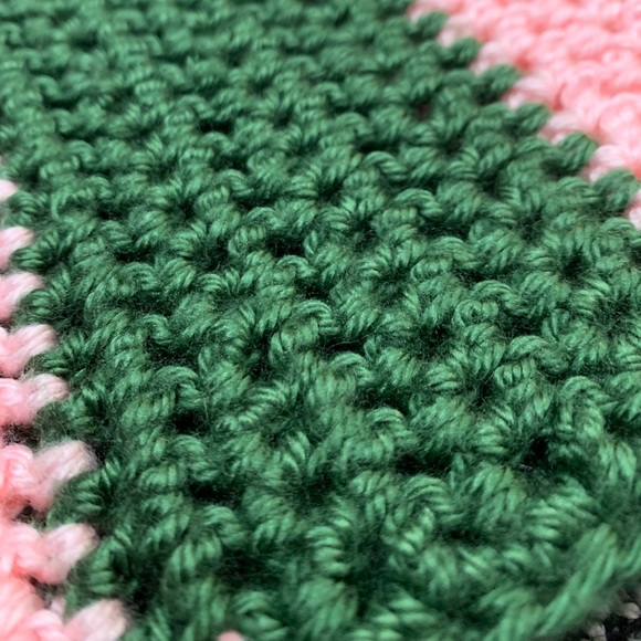 Green & Pink hand crochet color block scarf - Picture 2 of 3